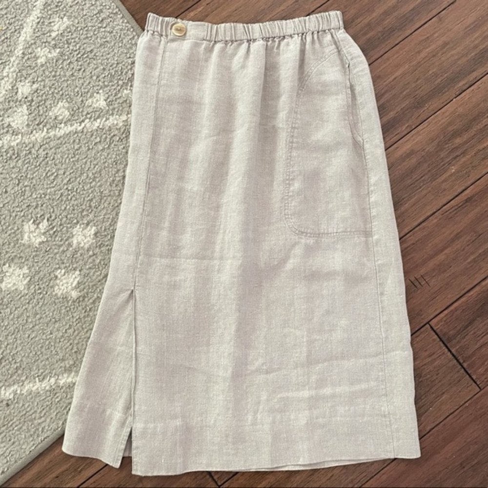 Flax Linen Pull On Elastic Waist Skirt